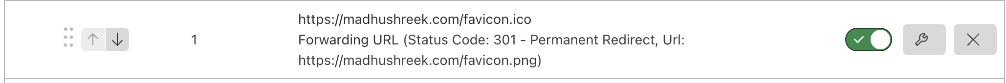 a page rule showing a permanent redirect from favico.ico to favicon.png